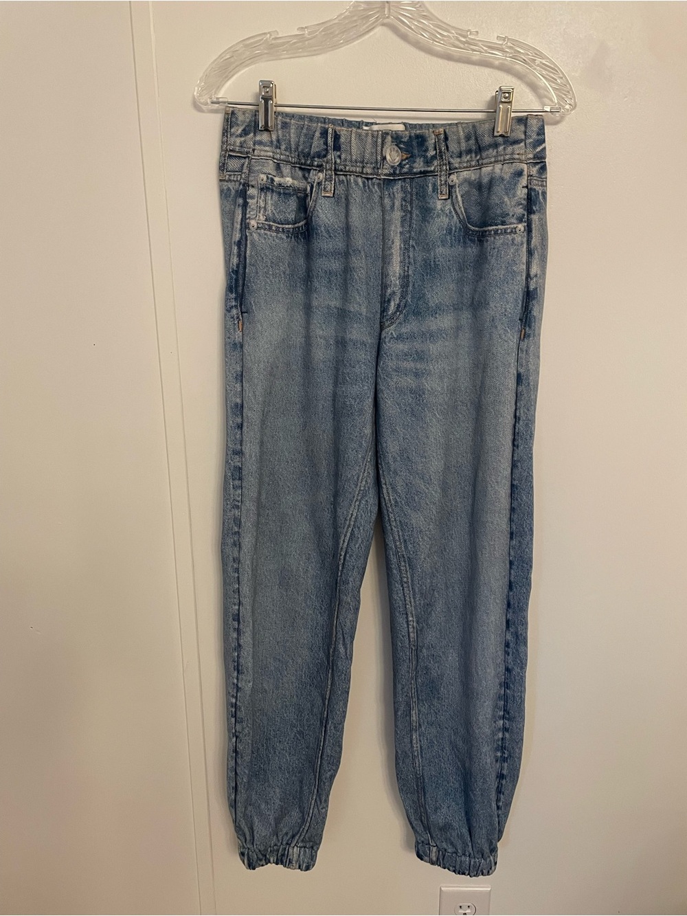 rag & bone rb Miramar Light Blue Relaxed Denim Print Joggers Cotton Terry Sz:S